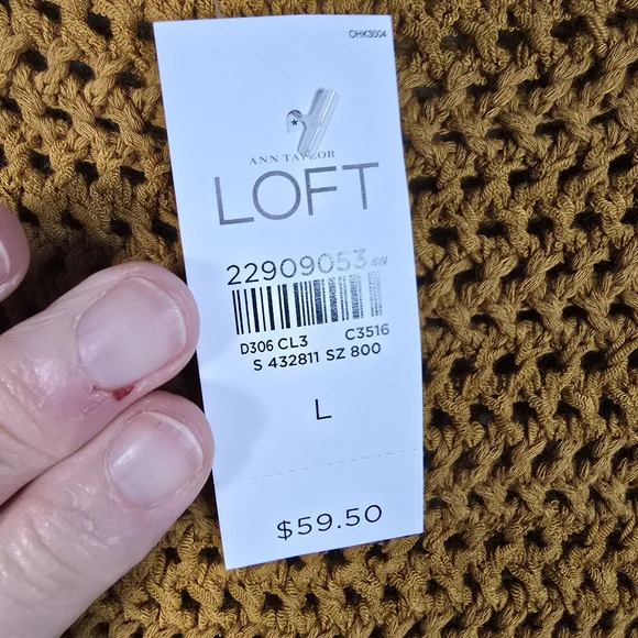 NWT Loft Women's Mustard Crochet Top with Black Trim Size L Ruffled Sleeve - Picture 8 of 11